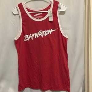 Men’s Baywatch Red & White Tank Top Activewear Performance Shirt Size Medium New